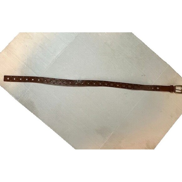 Women’s Brown Leather Belt M/L Genuine Leather Square Brass Buckle Casual Chic - Picture 2 of 6